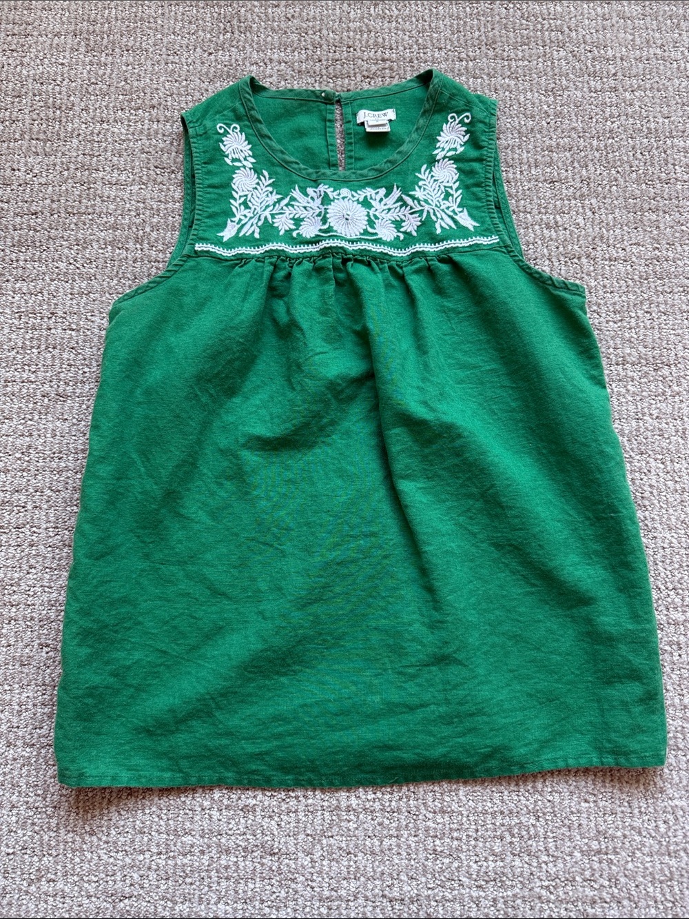 J. Crew Green Sleeveless Embroidered Tank Top